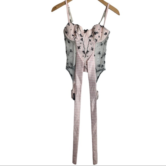 Victoria's Secret Corset Pink/White Black Garter Size 34B - Picture 10 of 11